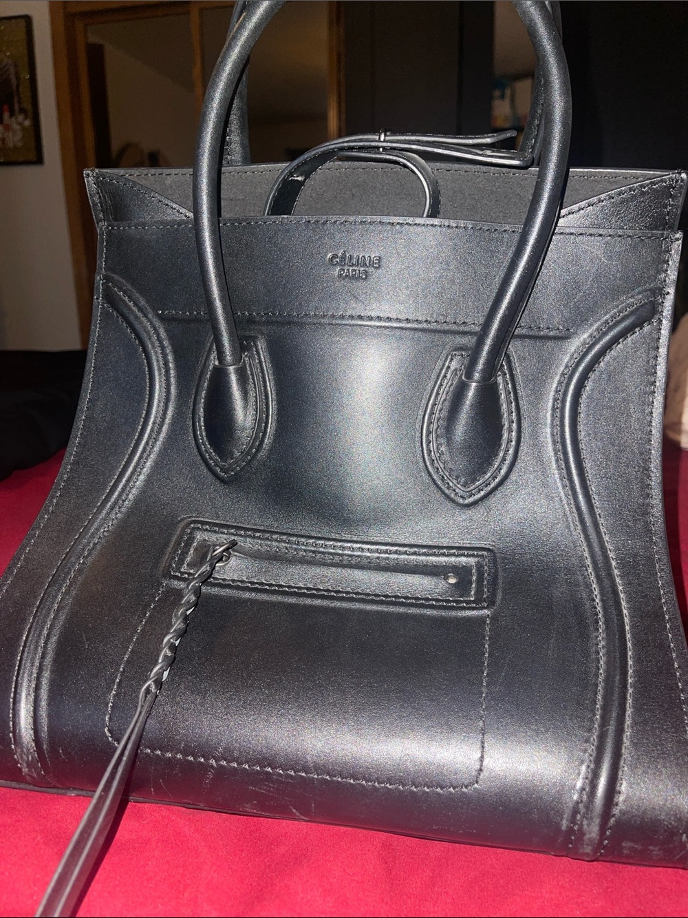 Celine Black Leather Small Luggage Tote Satchel